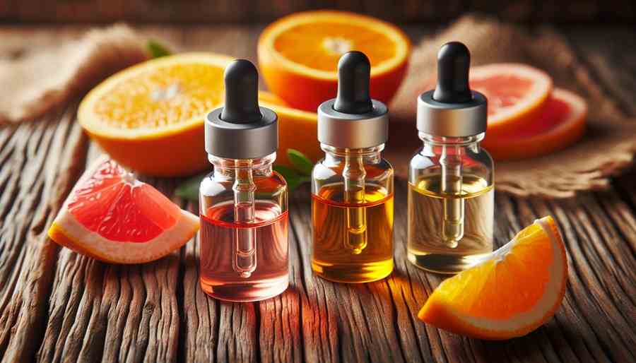 frascos de aceites naturales de frutas citricas